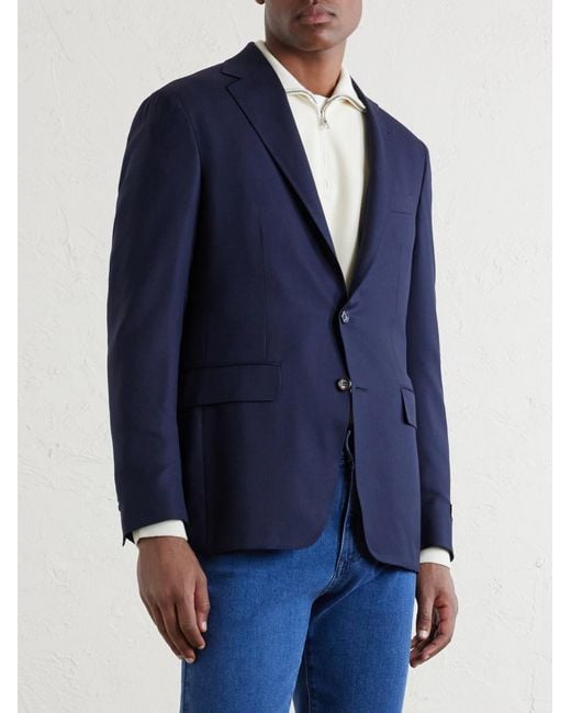 Canali Blue Kei Wool-Basketweave Blazer for men