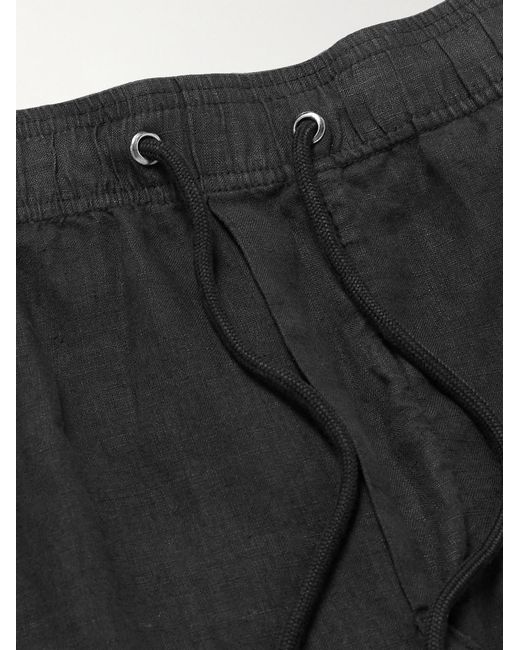 James Perse Black Garment-Dyed Straight-Leg Linen Drawstring Trousers for men