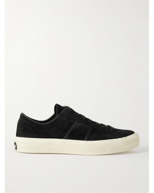 Tom Ford Black Cambridge Leather-trimmed Suede Sneakers for men