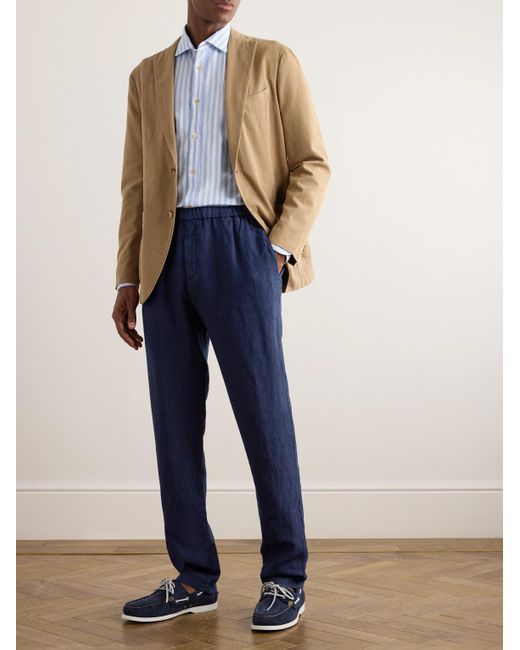 Boglioli Blue Straight-leg Linen Trousers for men