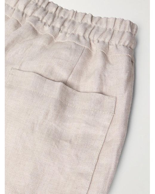 Kingsman Natural Straight-Leg Herringbone Linen Drawstring Trousers for men