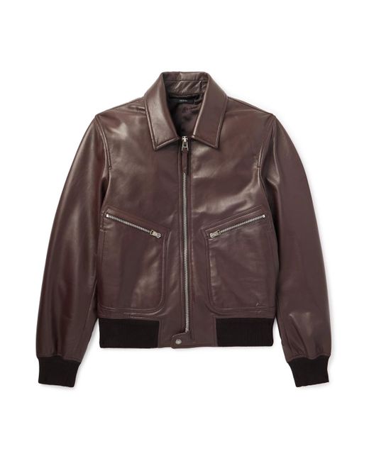 Tom Ford Brown Leather Zip-Up Jacket for men