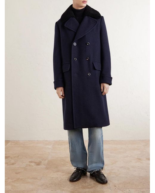 Private White V.c. Blue The Admiral's Great Shearling-Trimmed Merino Wool And Cashmere-Blend Coat for men