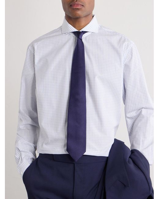 Ralph Lauren White Cutaway-Collar Checked Cotton-Poplin Shirt for men