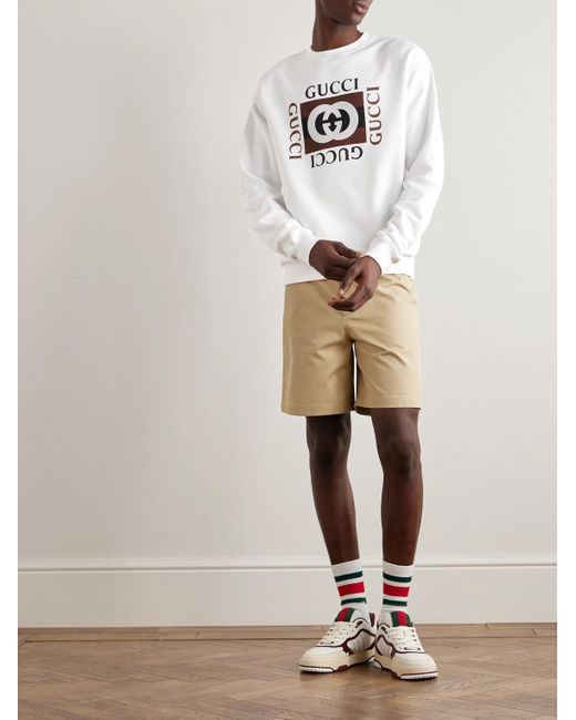 Gucci White Logo-print Cotton-jersey Sweatshirt for men