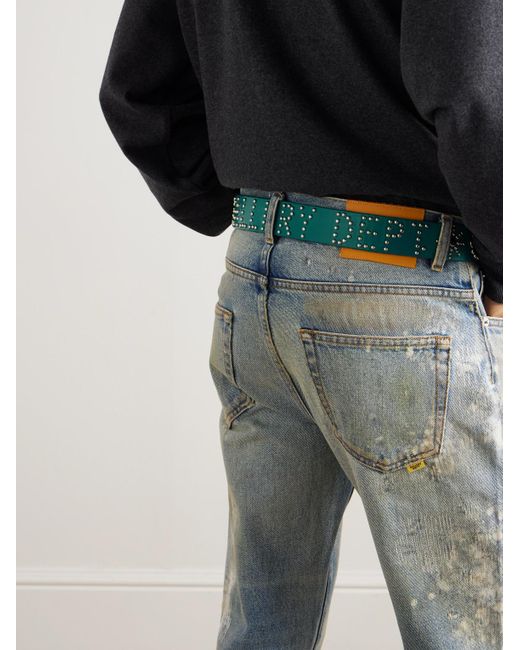 GALLERY DEPT. Green Croc-Effect Trimmed Studded Leather Belt for men
