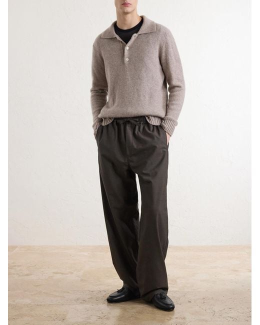 Piacenza 1733 Gray Cashmere And Silk-Blend Polo Sweater for men