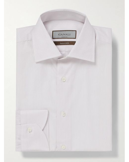 Canali White Impeccable Striped Herringbone Cotton Shirt for men