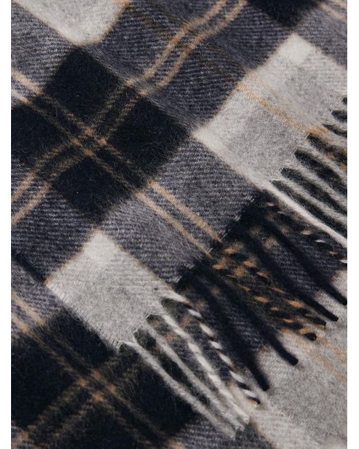 James Purdey & Sons White Fringed Checked Cashmere Scarf for men