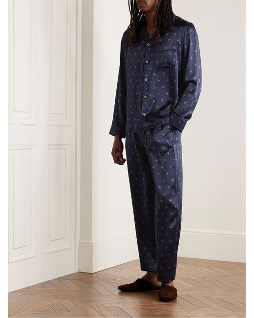 Derek Rose Blue Brindisi 103 Printed Silk-satin Pyjama Set for men
