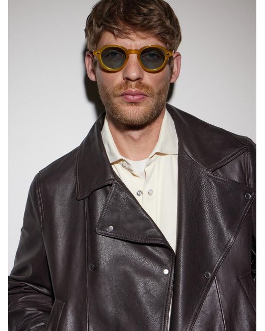 Garrett Leight Yellow Flipper Round-Frame Acetate Sunglasses for men