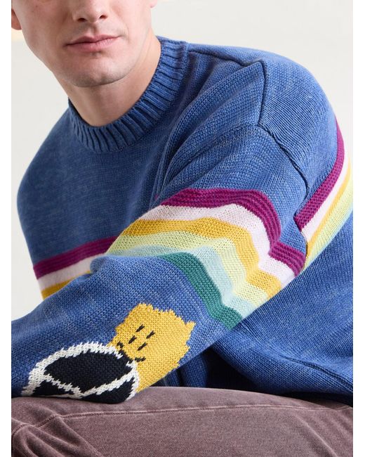 Kapital Blue Peckish Striped Cotton And Wool-Blend Sweater for men