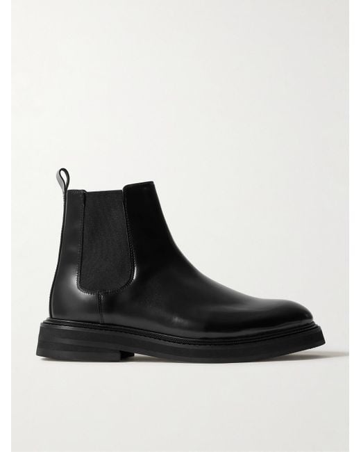 VINNY'S Black Officer Glossed-Leather Chelsea Boots for men