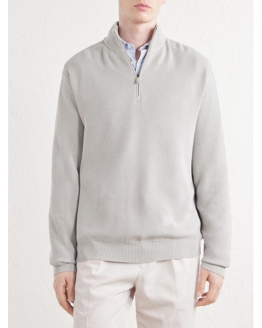 Ralph Lauren White Silk And Cotton-blend Half-zip Sweater for men