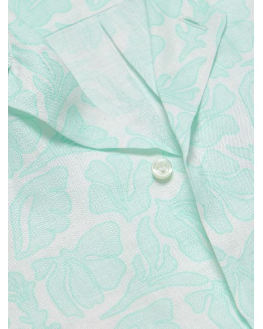 Vilebrequin Blue Charli Camp-Collar Floral-Print Linen Shirt for men