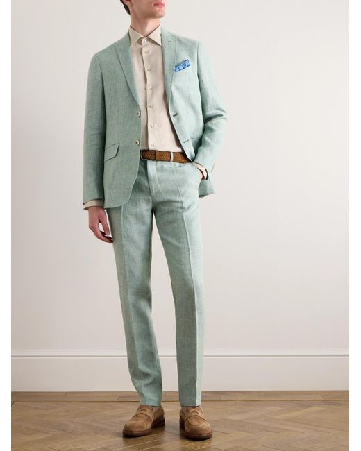Etro Green Slim-fit Straight-leg Linen Suit Trousers for men