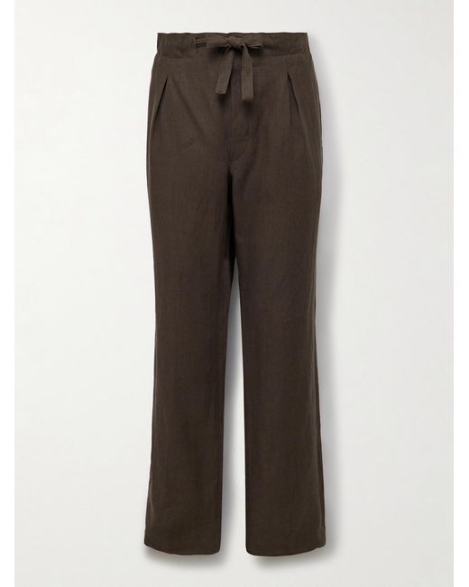 STÒFFA Brown Straight-Leg Pleated Linen Drawstring Trousers for men