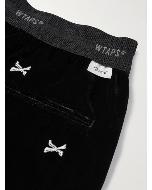 (w)taps Black Straight-leg Embroidered Velour Trousers for men