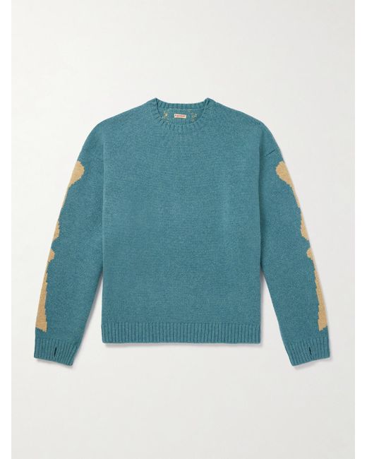 Kapital Blue Oversized Intarsia Wool Sweater for men