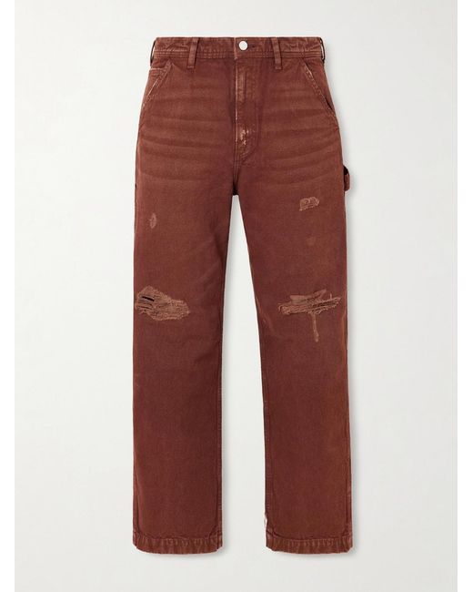 Enfants Riches Deprimes Red Paint Straight-leg Distressed Cotton-canvas Trousers for men