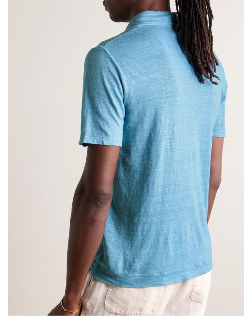 Massimo Alba Blue Filicudi Slim-fit Linen Polo Shirt for men