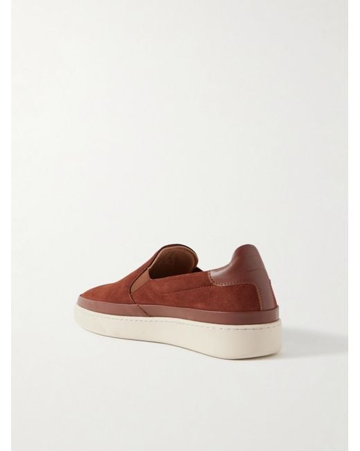 Mulo Brown Leather-Trimmed Suede Slip-On Sneakers for men