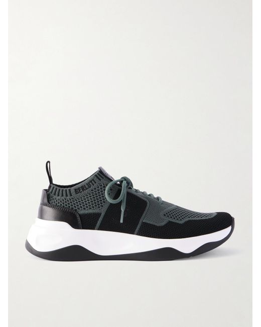 Berluti White Shadow Leather-Trimmed Stretch-Knit Sneakers for men