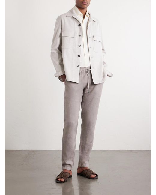 Thom Sweeney Gray Straight-leg Linen Drawstring Trousers for men