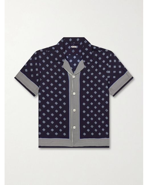 Bode Blue Camp-collar Printed Silk-voile Shirt for men