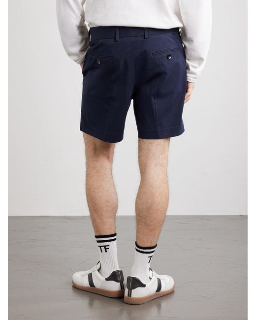Tom Ford Blue Straight-leg Cotton-blend Twill Shorts for men