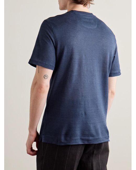 Zegna Blue Oasi Linen T-Shirt for men