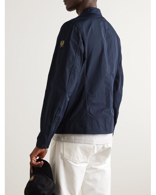 Belstaff Blue Profile Logo-appliquéd Mesh-trimmed Crinkled-shell Jacket for men