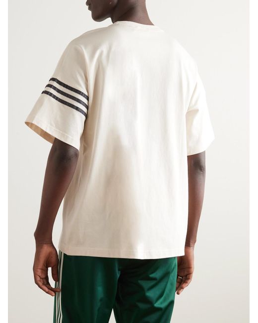 Adidas Originals Natural Neuclassic Logo-embroidered Satin-trimmed Cotton-jersey T-shirt for men