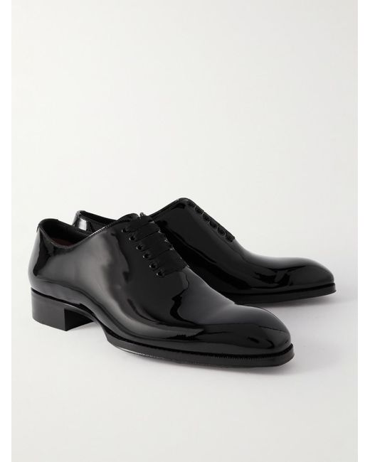 Tom Ford Black Elkan Whole-Cut Patent-Leather Oxford Shoes for men