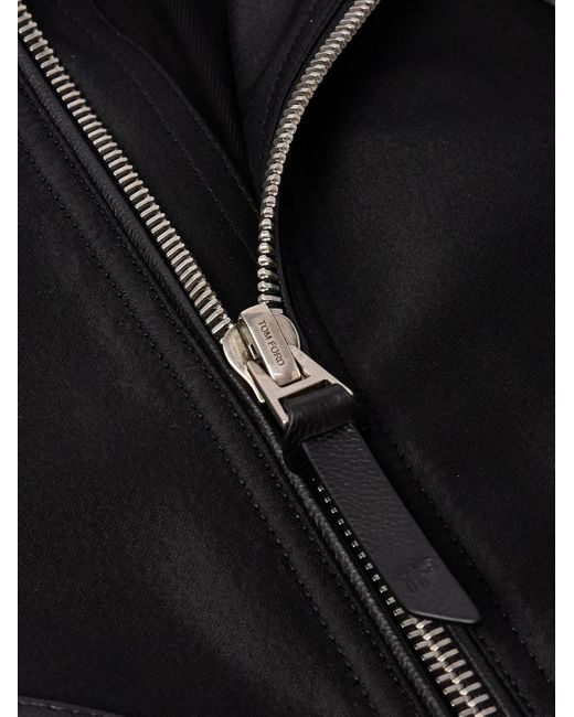 Tom Ford Black Leather-trimmed Wool And Silk-blend Bomber Jacket for men