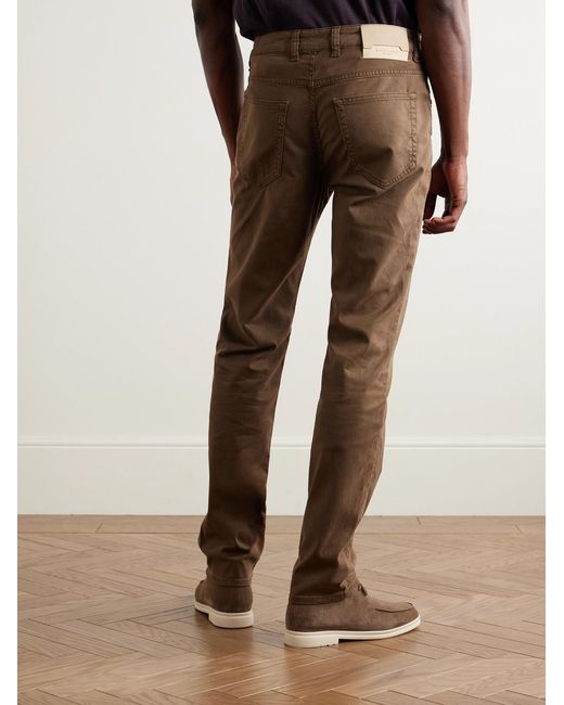 Boglioli Brown Slim-fit Straight-leg Cotton-blend Twill Trousers for men
