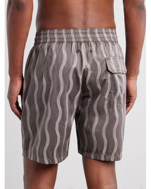 Frescobol Carioca Gray Rio Linen Blend Cabana Wave -Print Swim Short for men
