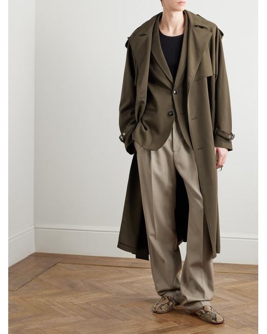 AMI Green Double-breasted Belted Virgin Wool-gabardine Trench Coat for men