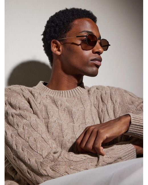 Zegna Natural Round-frame Titanium Sunglasses for men