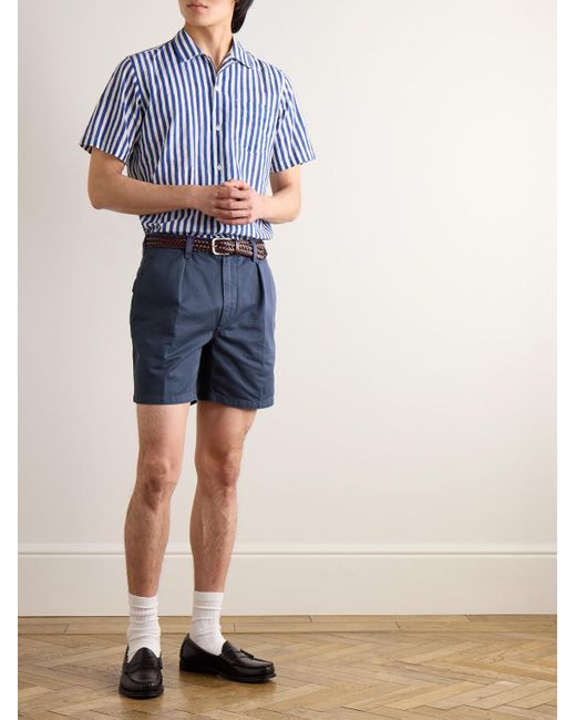 Drake's Blue Pleated Straight-leg Cotton-twill Shorts for men