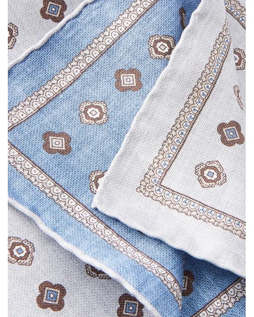 Brunello Cucinelli Gray Printed Silk Pocket Square for men