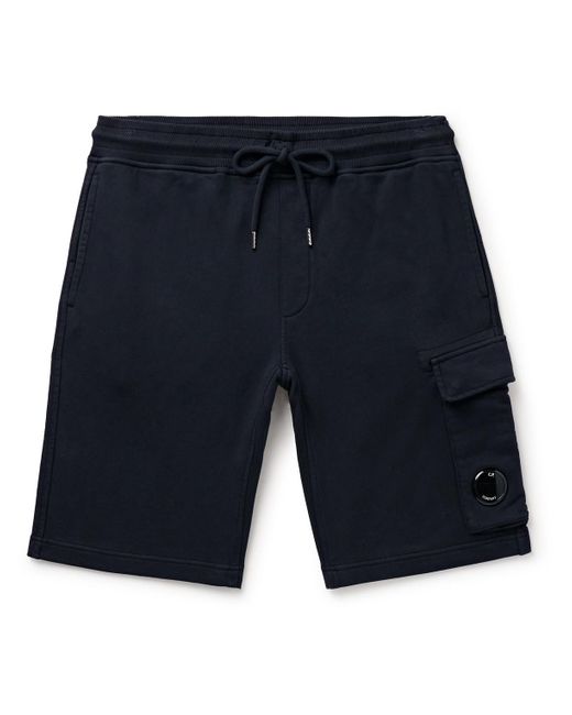 C P Company Blue Slim-fit Straight-leg Logo-appliquéd Cotton-jersey Drawstring Cargo Shorts for men