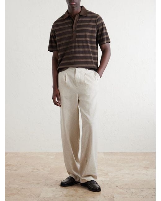 Oliver Spencer Brown Stanfield Striped Organic Cotton Polo Shirt for men