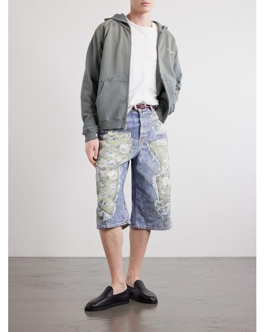 Acne Blue Judda Rose Printed Cotton Shorts for men