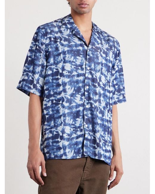 Officine Generale Blue Eren Camp-collar Tie-dyed Lyocell Shirt for men