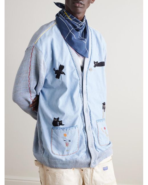 Kapital Blue Fastcolor Printed Selvedge Cotton-Voile Bandana for men