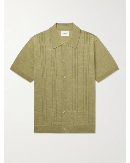 NN07 Green Thor 6584 Pointelle-Knit Wool-Blend Shirt for men