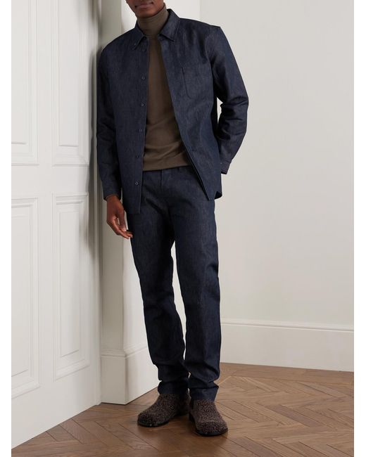 Gabriela Hearst Blue Anthony Slim-Fit Straight-Leg Cotton And Linen-Blend Chambray Trousers for men