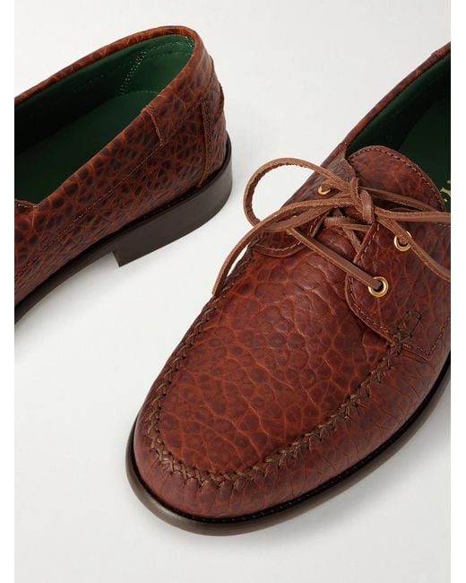 VINNY'S Brown Millo Croc-effect Leather Boat Shoes for men