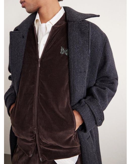 Needles Brown Logo-Embroidered Striped Cotton-Blend Velour Track Jacket for men